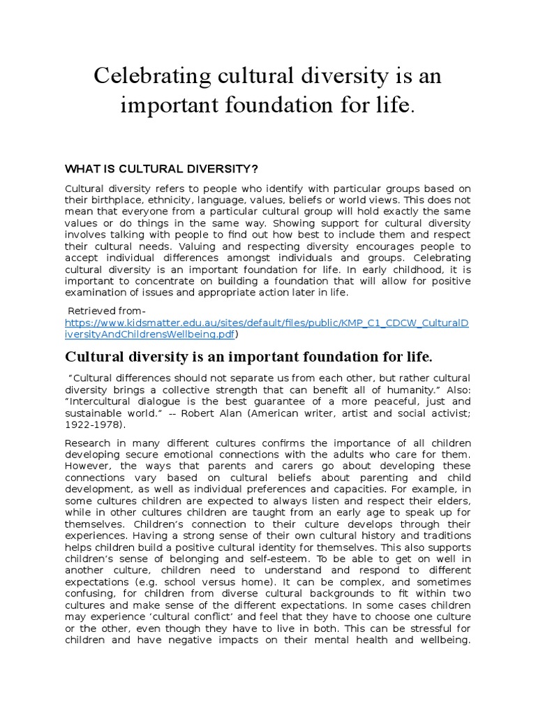 Celebrating Cultural Diversity in Childhood | PDF | Multiculturalism ...