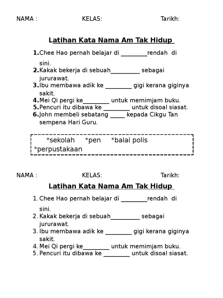 Kata Nama Am Khas Soalan Upsr  Galeea