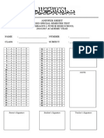 Junior High School Answer Sheet for Odd Semester Test