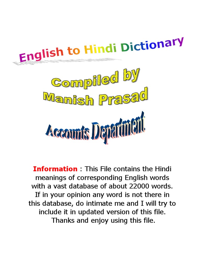 English To Hindi Dictionary Pdf