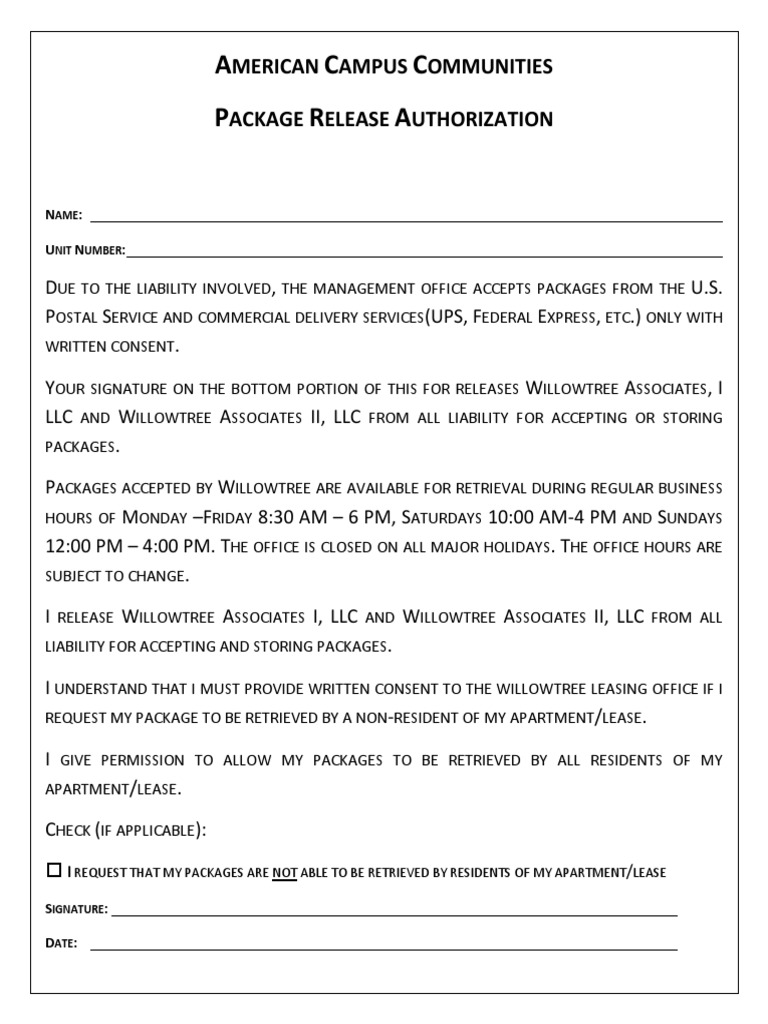 Package Release Form | PDF | Law | Social Science