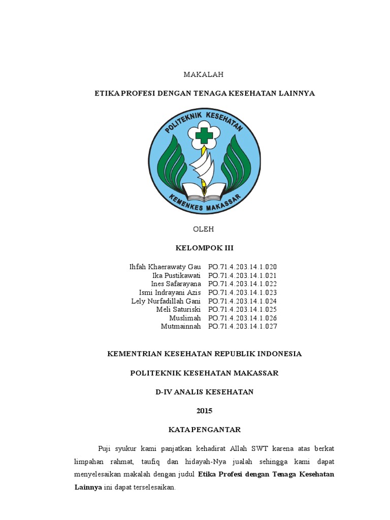 Makalah Etika Profesi Dengan Tenaga Kesehatan Lainnya