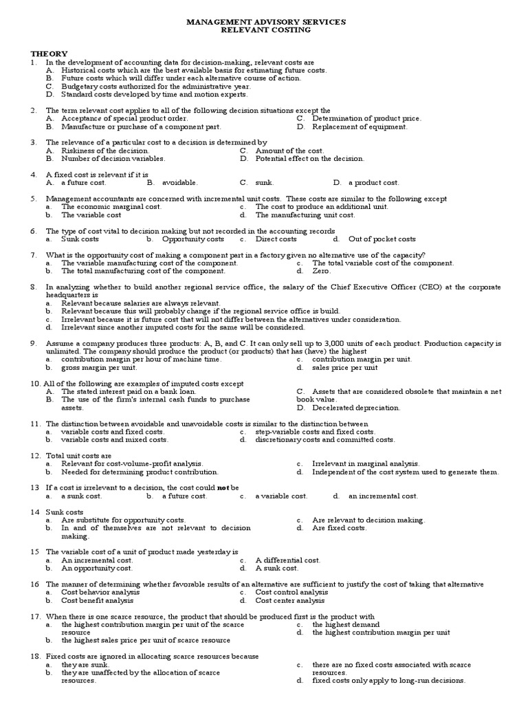Relevant Cost Analysis for Decision-Making | PDF | Depreciation | Cost