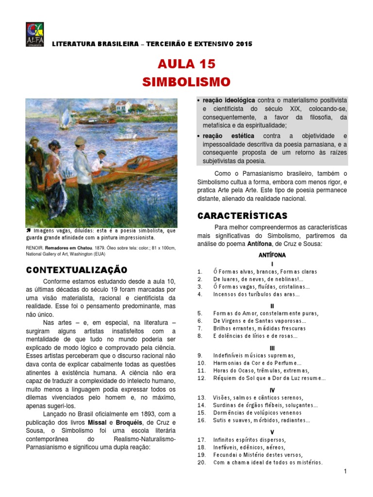 Aula 15 - EXT - Simbolismo PDF | Simbolismo (Artes) | Romantismo