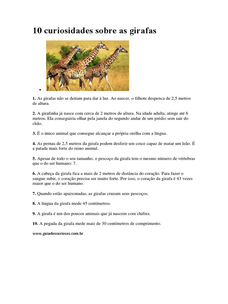 10 Curiosidades Sobre As Girafas | PDF