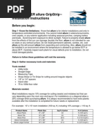 Official Allure GripStrip Installation Instructions Quick Start Sheet