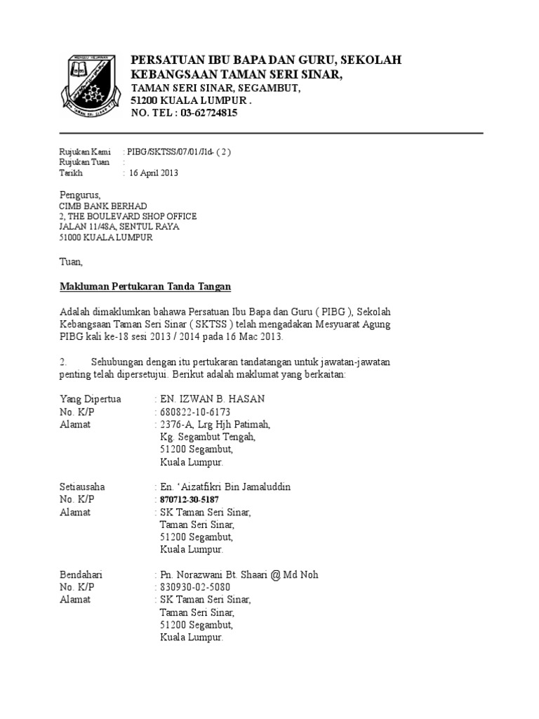 Surat Pertukaran Tandatangan Pdf