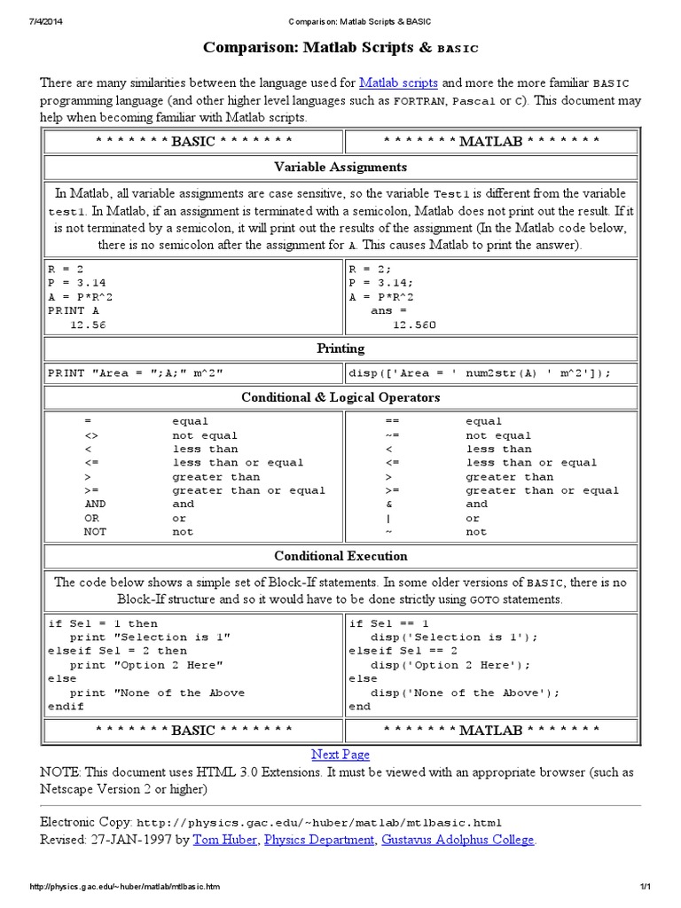 Comparison - Matlab Scripts BASIC | PDF