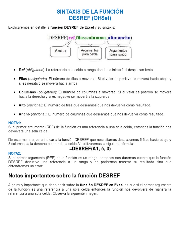 Función DESREF en Excel: Guía Completa | PDF | Microsoft Excel | Argumento