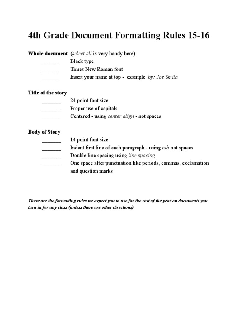 4th Grade Document Formatting Guide | PDF
