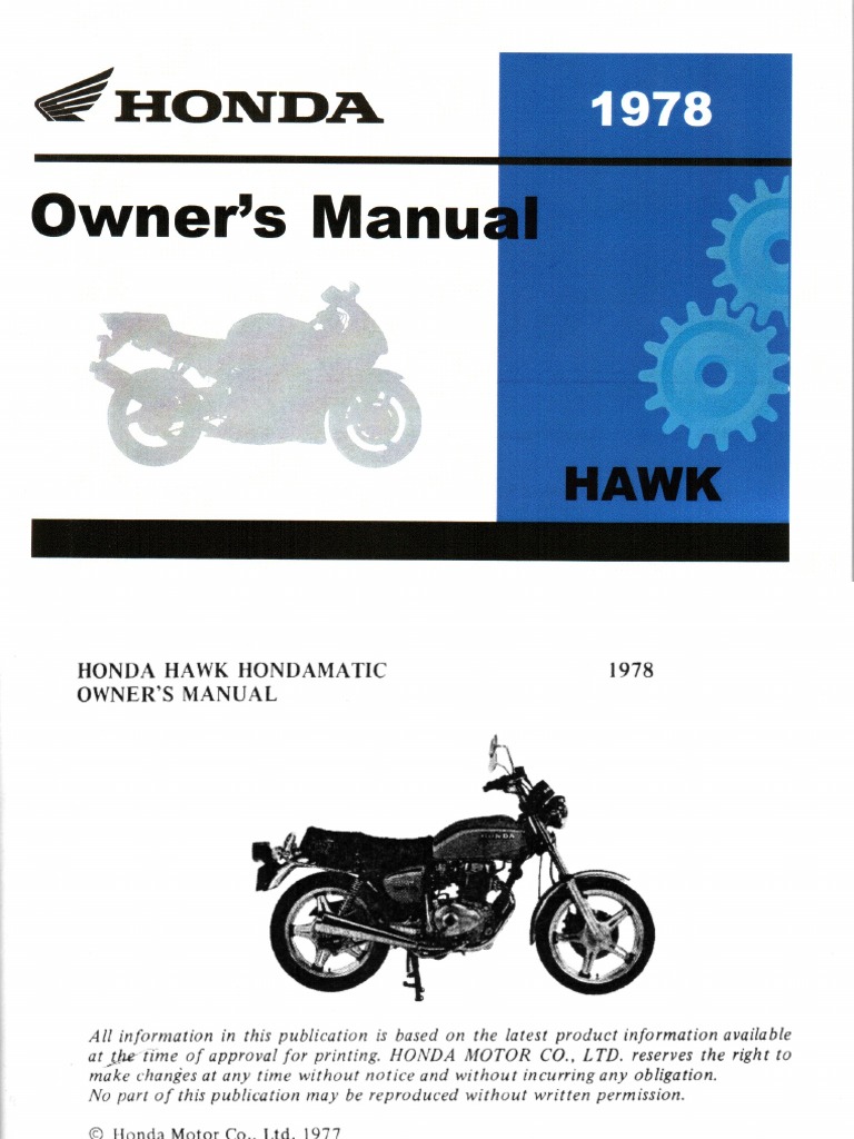 1978 Honda Hawk CB400A Owners Manual