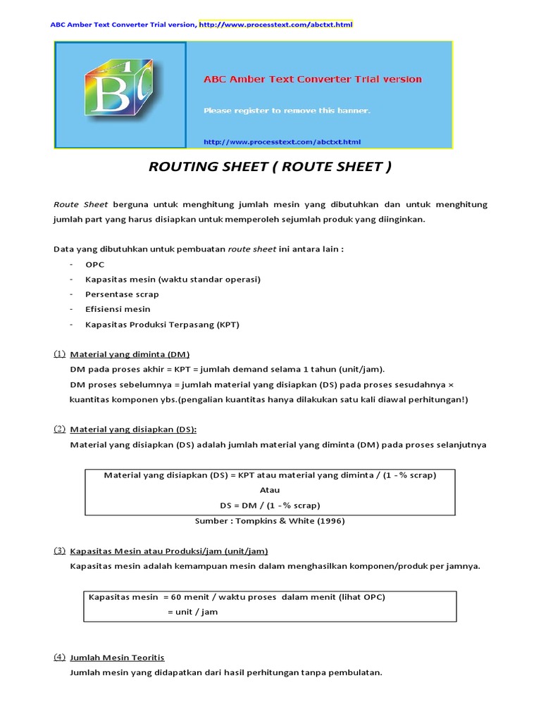 Rumus Routing Sheet