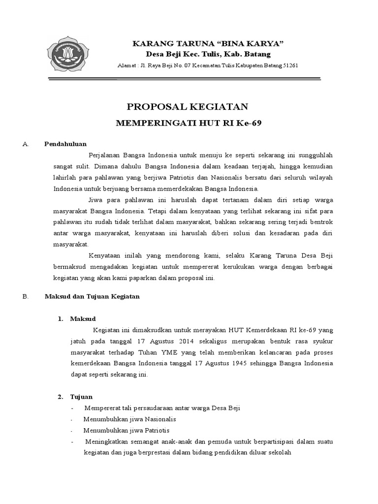 Contoh Proposal Kegiatan 17 Agustus Di Sekolah Pdf Berbagi Contoh Proposal