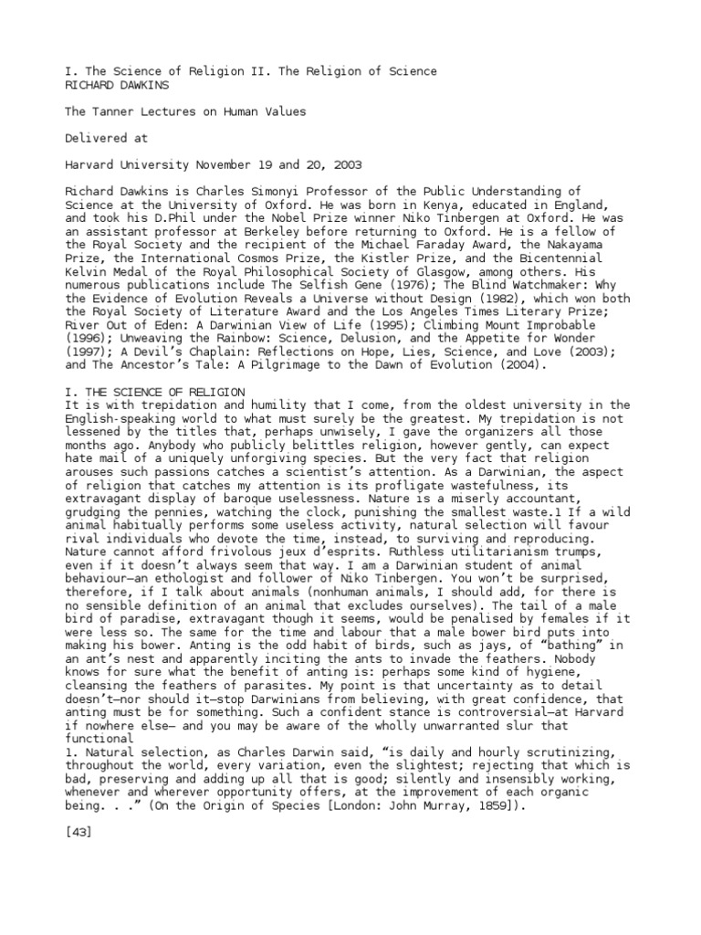 Science and Religion: A Darwinian View | PDF | Richard Dawkins | Natural  Selection