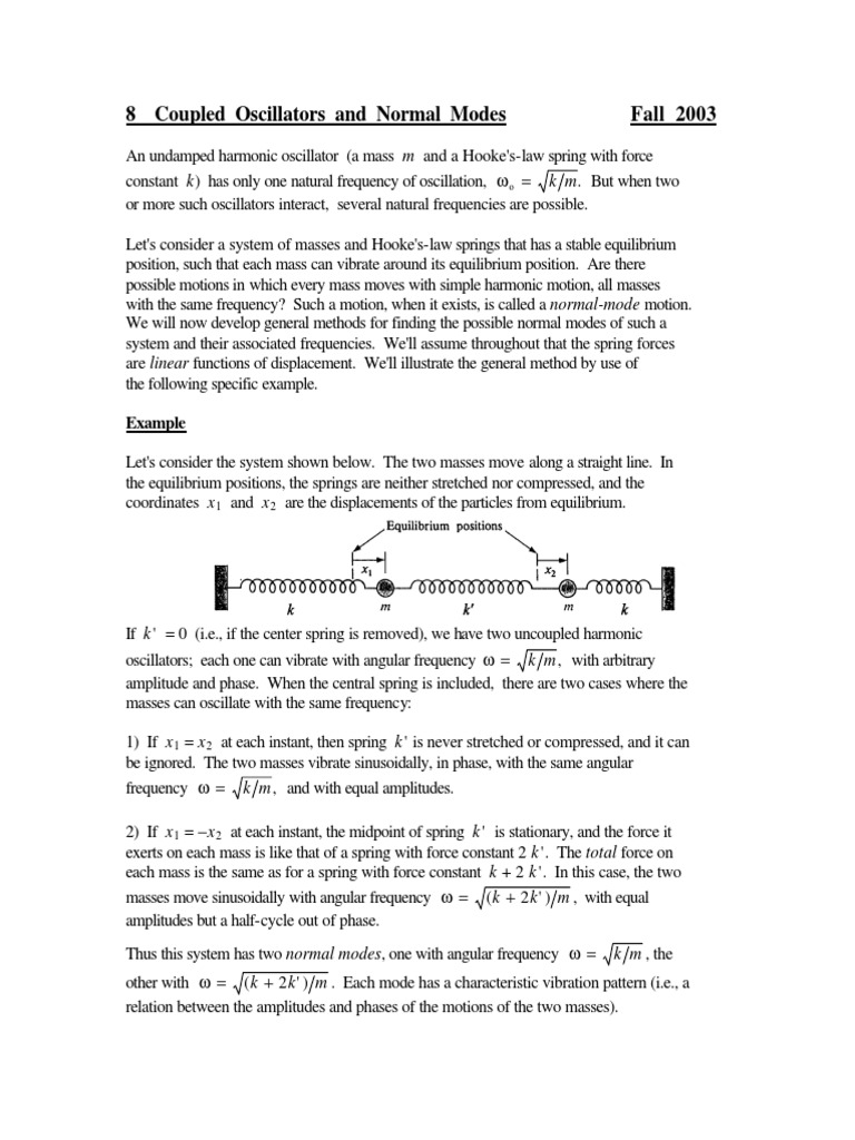8.4: Coupled Oscillators And Normal Modes – CZNZ