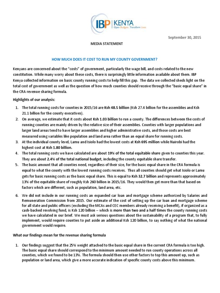Media Statement - How Much It Costs To Run County Governments - Final ...