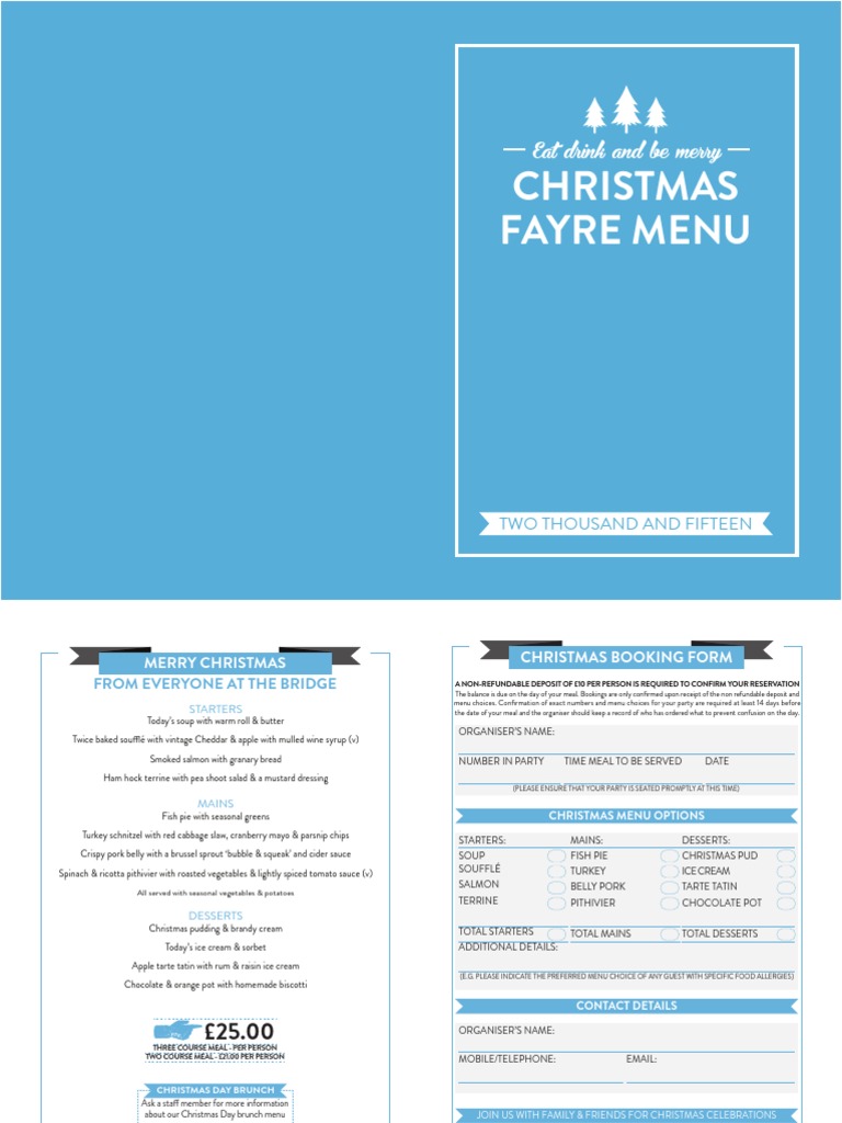 Christmas Fayre Menu 2015 at The Bridge | PDF