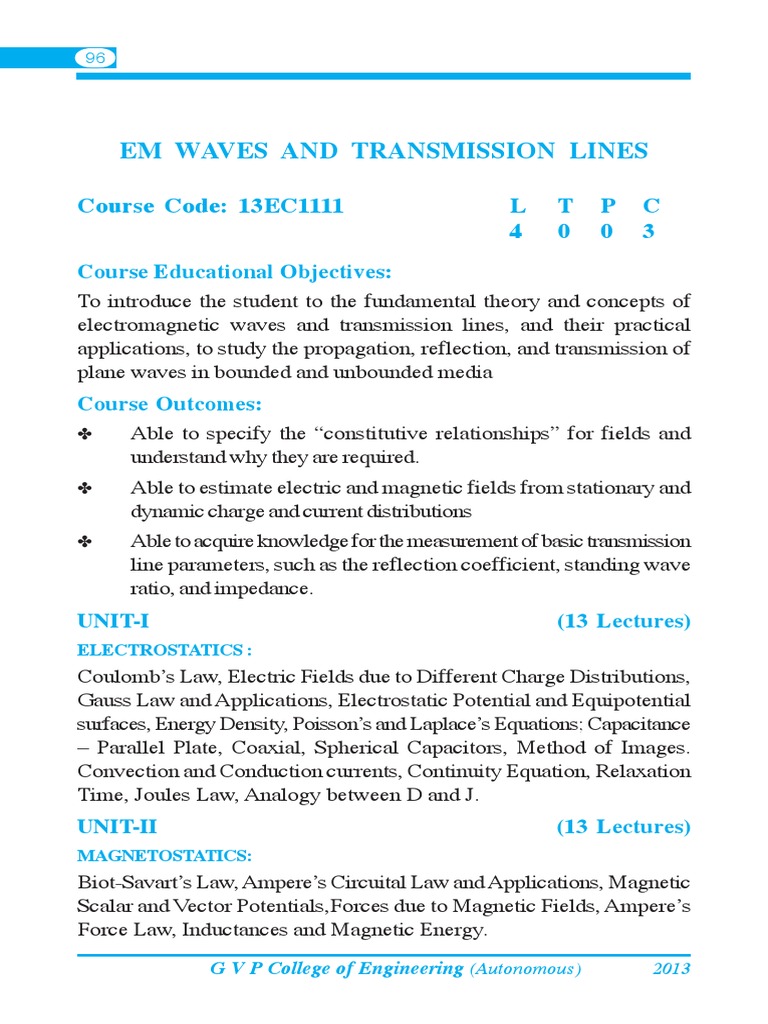 Electromagnetic Waves & Transmission Lines | PDF | Magnetic Field ...