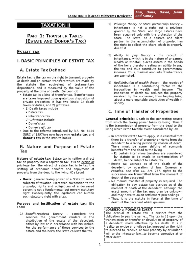 Tax Midterms Edited | PDF | Inheritance Tax | Estate Tax In The United ...