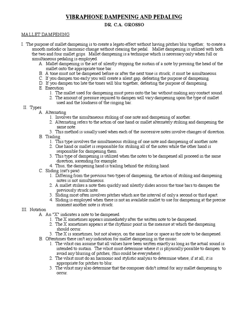 Vibraphone Dampening and Pedaling Dr. C.A. Grosso PDF Musicology