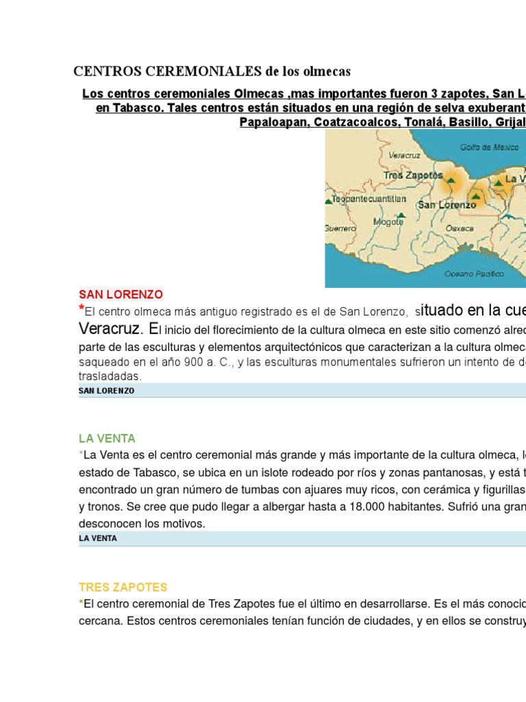 Centros Ceremoniales de Los Olmecas Civilización