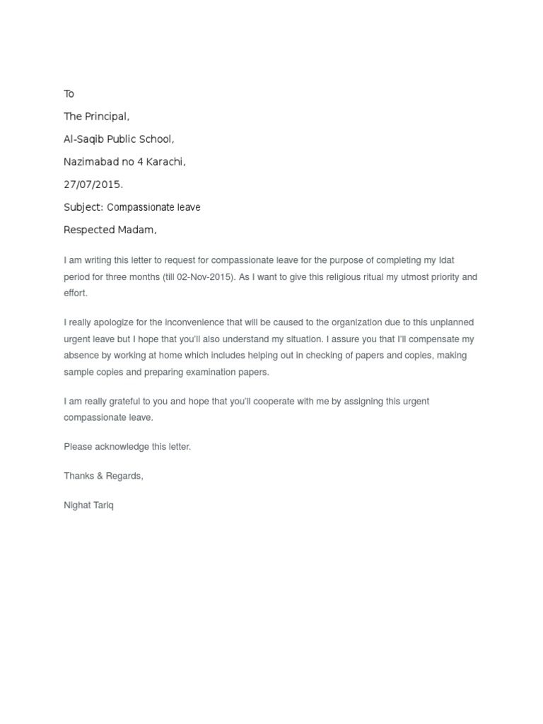 Compassionate Leave Request at Al-Saqib | PDF | Self-Improvement ...