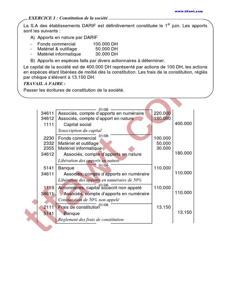 Comptabilité Générale Exercices Avec Corrigés Détaillés Pdf