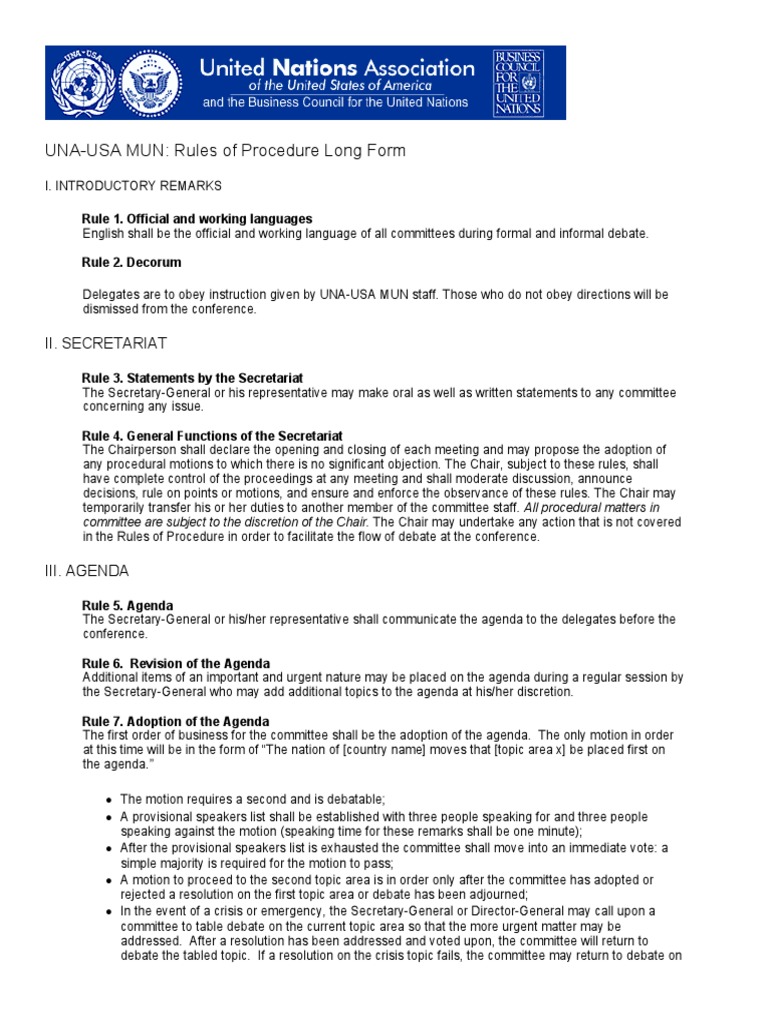 UNAUSA MUN Rules of Procedure Long Form Ii. Secretariat PDF