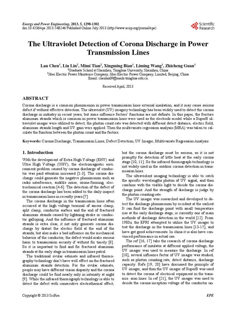 The Ultraviolet Detection of Corona Discharge in Power Transmission ...