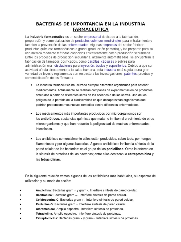 Bacterias de Importancia en La Industria Farmaceutica | PDF | Industria ...