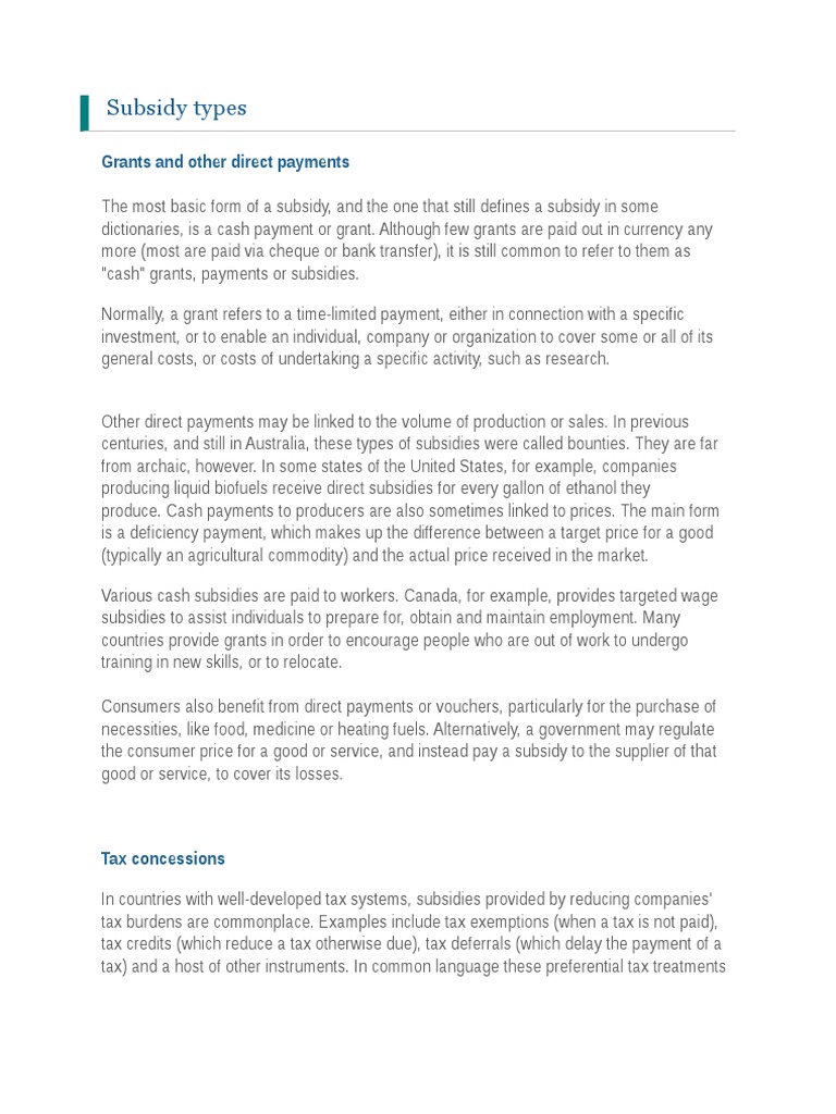 Government Subsidy Types Explained | PDF | Subsidy | Taxes