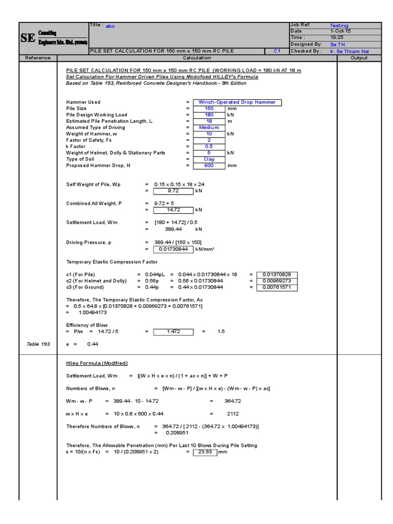 Pile Set Calculation