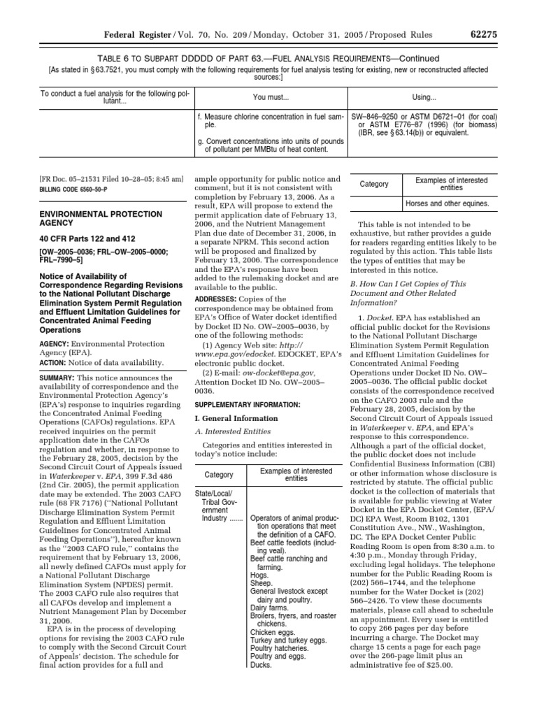 CAFO Permit Regulation Revisions Notice | PDF | United States ...