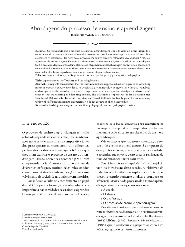 As Abordagens Do Processo de Ensino e Aprendizagem | PDF | Behaviorismo ...