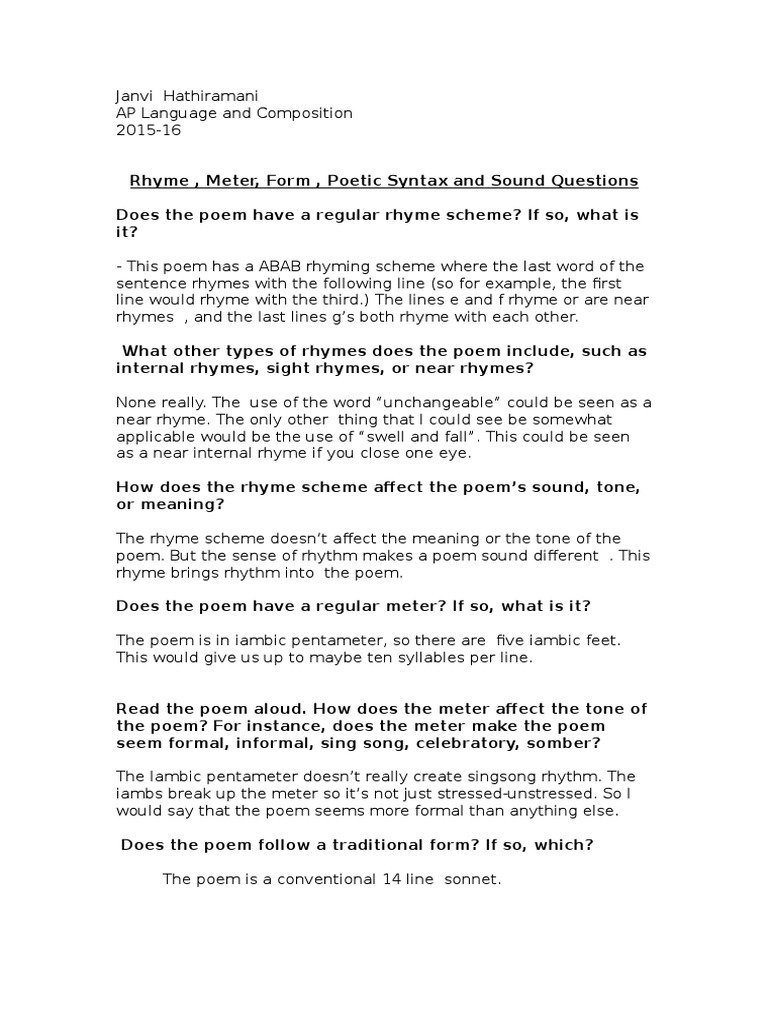 APlit Questions | PDF | Metre (Poetry) | Poetry