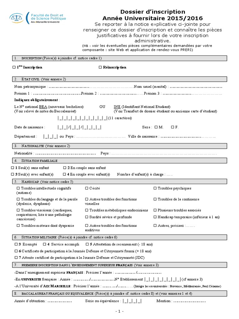 Dossier d'inscription universitaire AMU | PDF | Baccalauréat ...