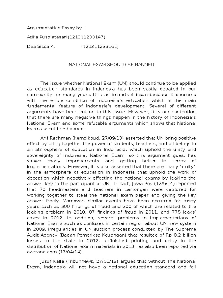 Contoh Argumentative Writing Essay Test Assessment Cognition