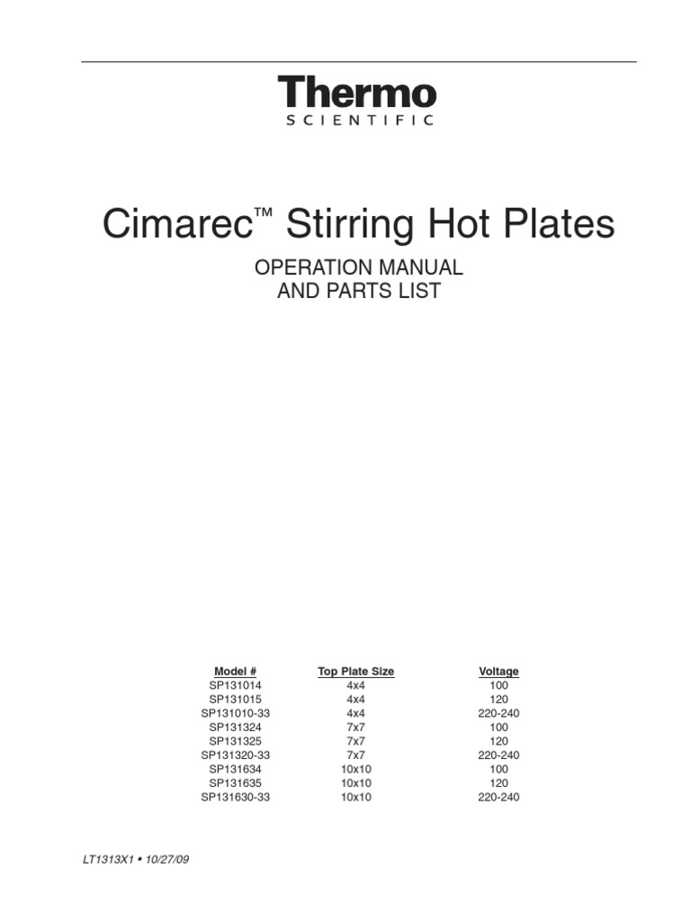Cimarec Stirring Hot Plate Manual & Parts PDF Thermocouple Explosion