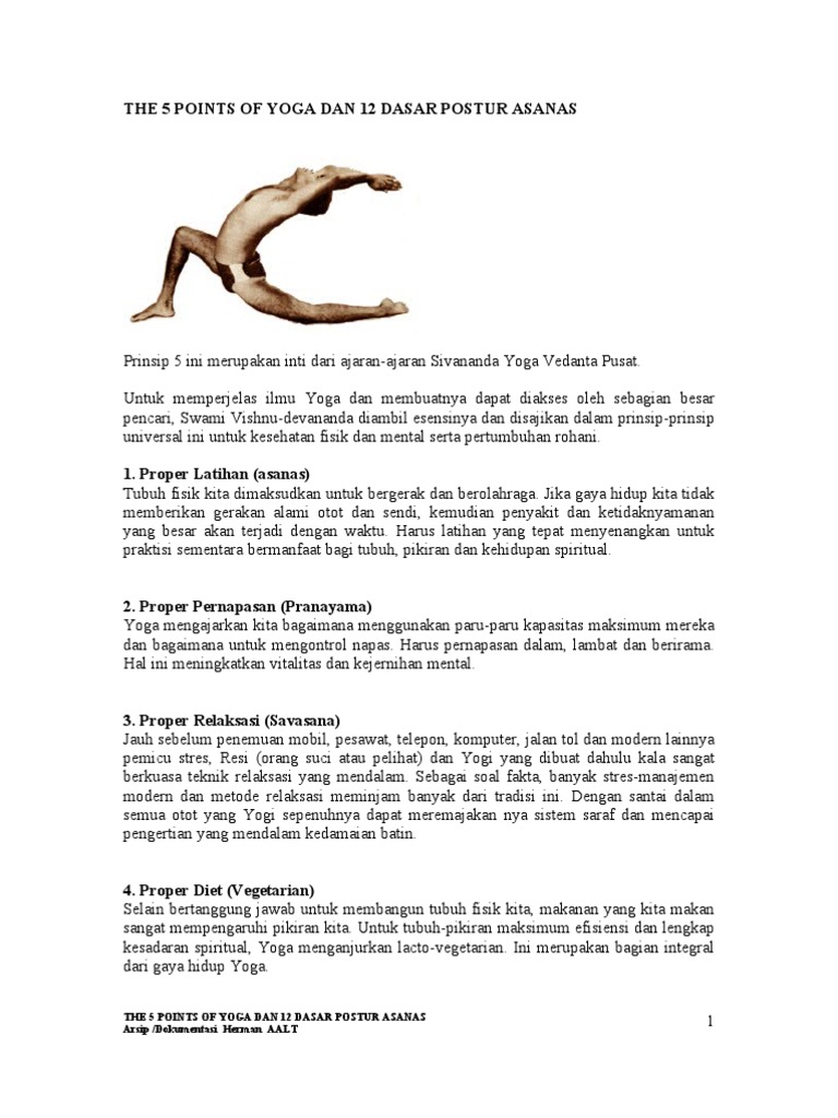 The 5 Points of Yoga and 12 Asanas Position (id)