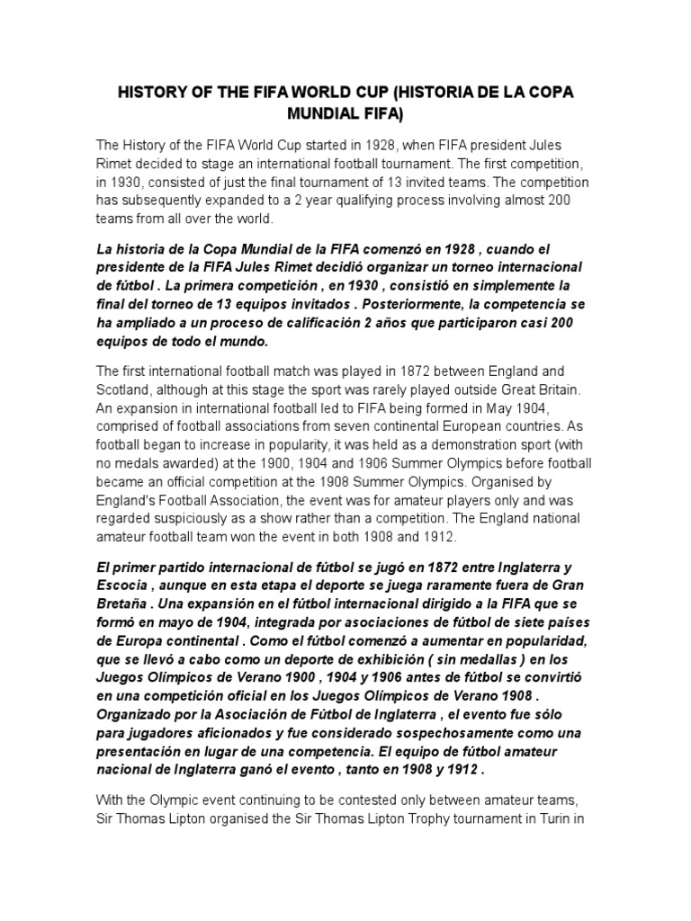 Historia de la Copa Mundial FIFA | PDF | FIFA | Asociación de Futbol