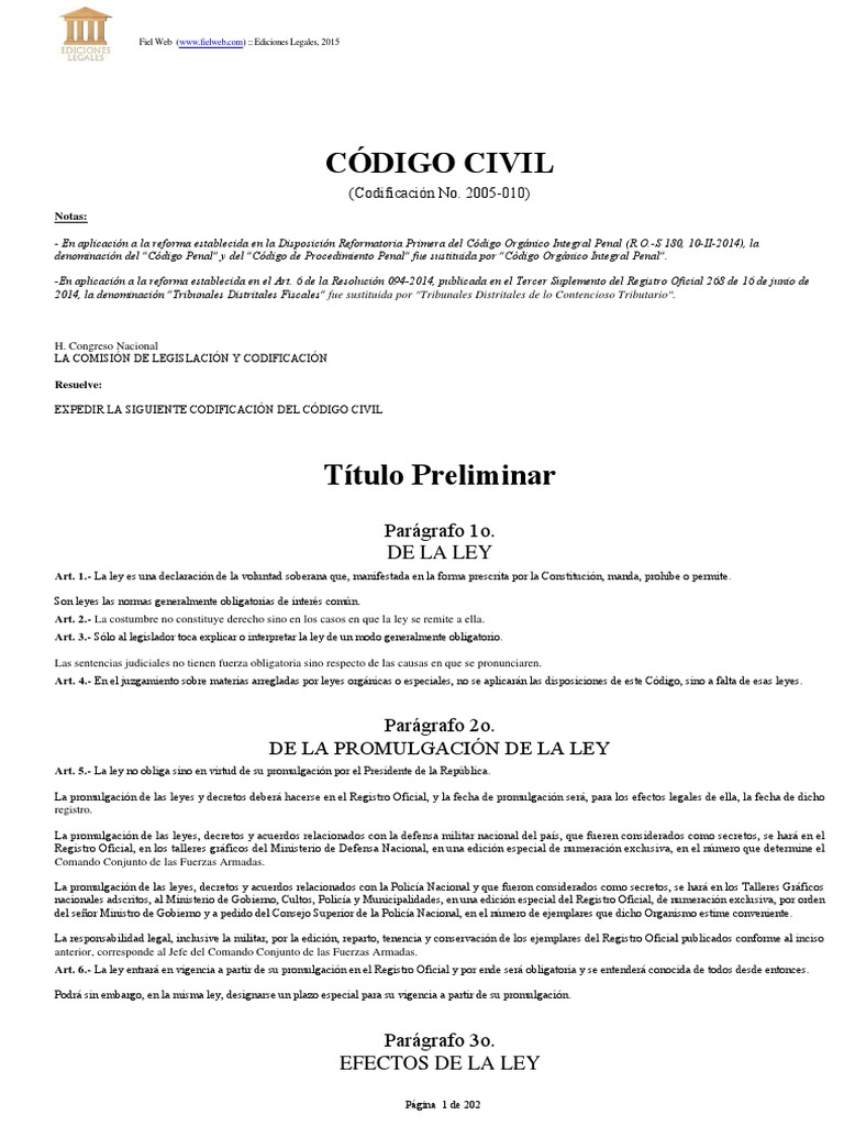 Codigo Civil Ecuador ACTUALIZADO Anulación Parentesco Prueba