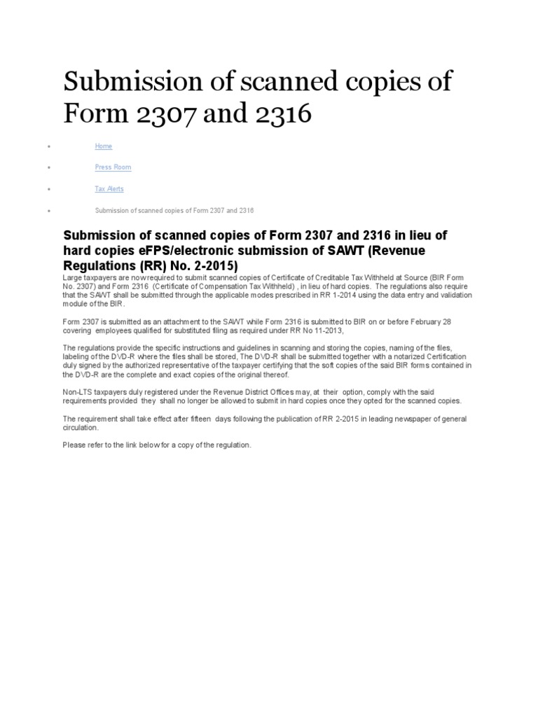 Scanned Submission of BIR Forms 2307 & 2316 | PDF