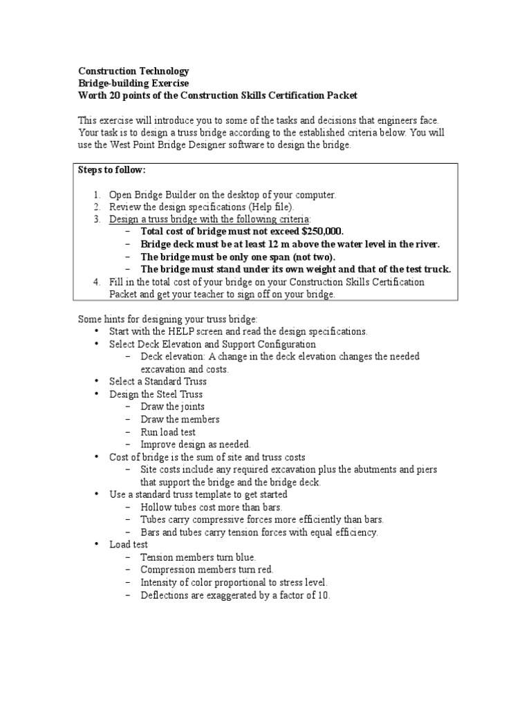 Truss Bridge Design Exercise Guide | PDF