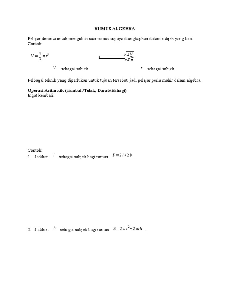 Tingkatan 3 Rumus Algebra Pdf