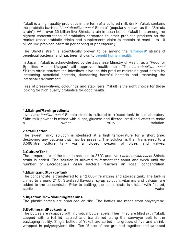 Yakult | PDF | Probiotic | Beverages