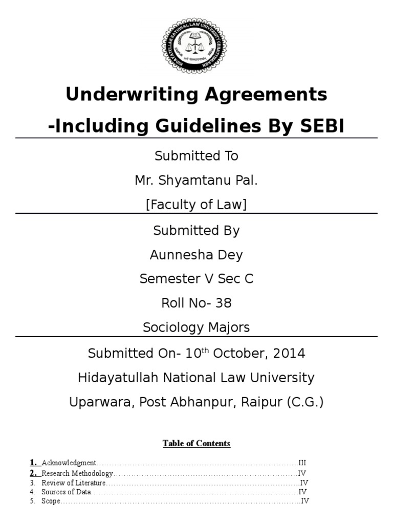 Underwriting Agreements Underwriting Securities (Finance)