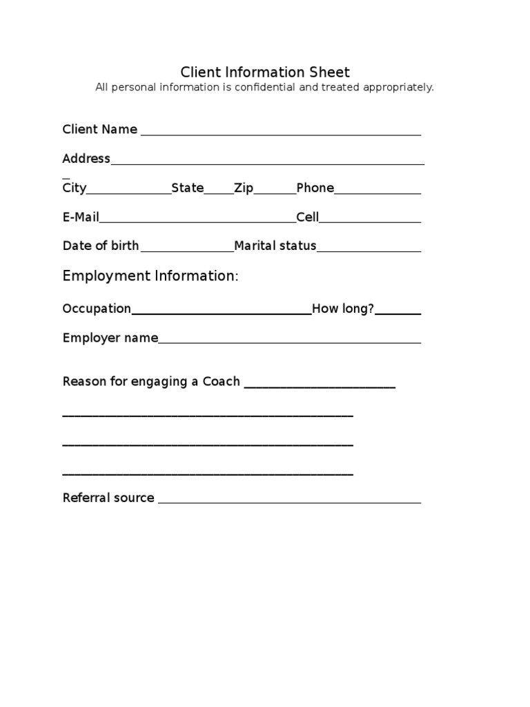 Client Information Sheet | PDF | Career & Growth