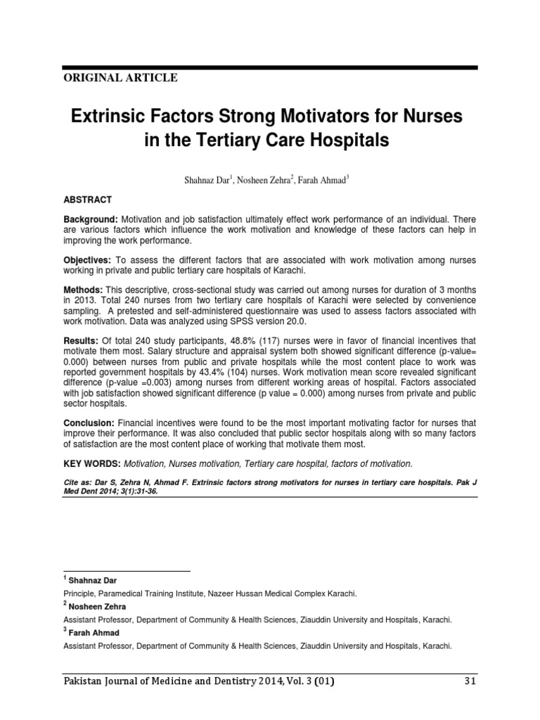 3136 Oa Motivation Among Nurses Pdf Motivation Motivational