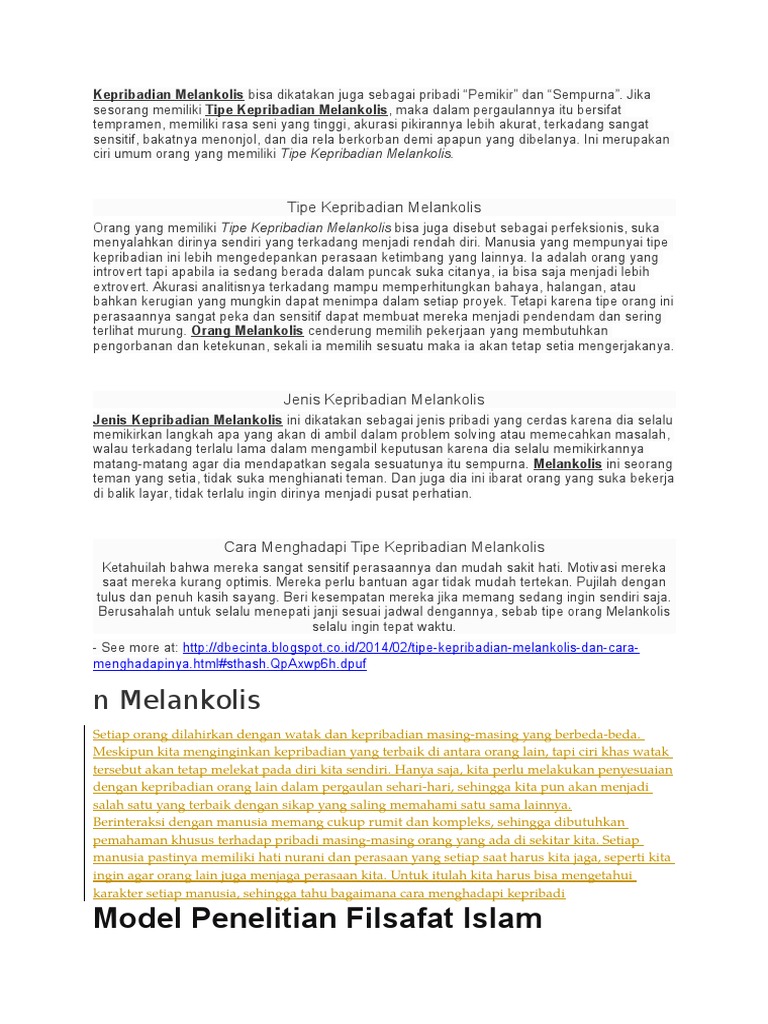 Kepribadian Melankolis | PDF