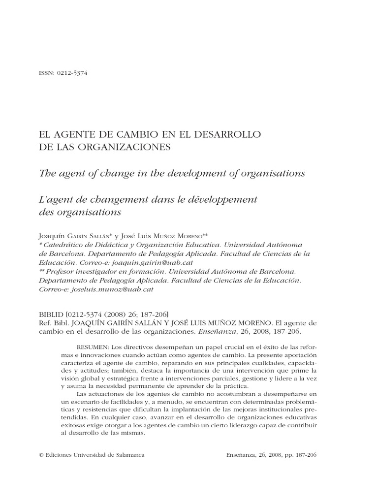 El Agente De Cambio Pdf Liderazgo Planificación